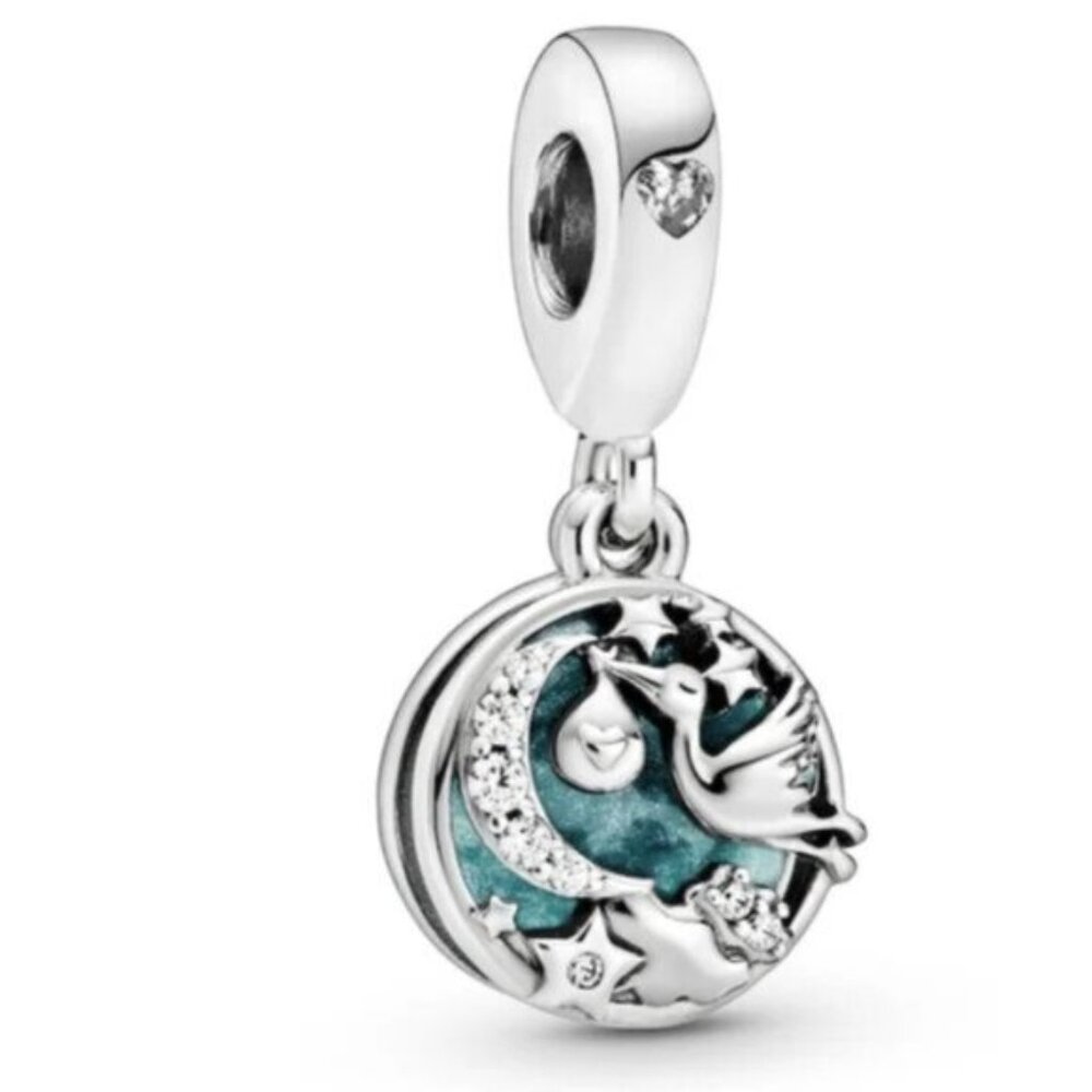 Pandora Stork & Twinkling Stars Enamel Charm Sterling Silver